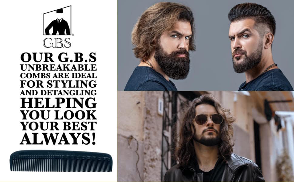 G.B.S 5.07-in Styling Essentials Fine Comb, Black, Set of 10