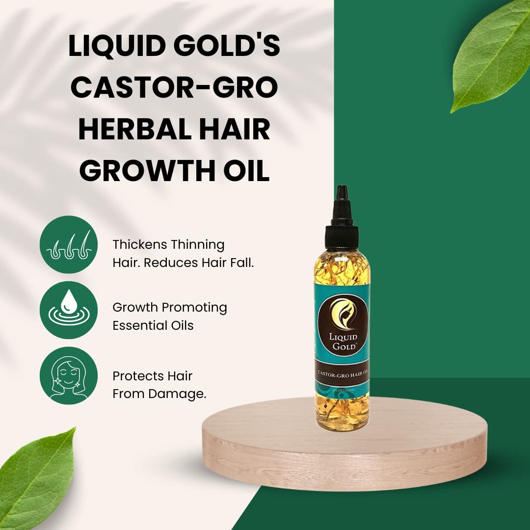 Liquid Gold Castor-Gro Herbal Hair Growth Oil for All Hair Types - Thickens Thinning Hair, Reduces Fall, Softens & Stimulates Rapid Growth. 4oz Beauty & Personal Care Liquid Gold Hair Products