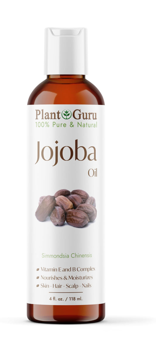 Plant Guru Jojoba Oil 4 fl. oz. Cold Pressed Unrefined - 100% Pure Natural Moisturizer For Skin, Body, Face And Hair Growth. Deeply Hydrating Carrier Beauty & Personal Care Plant Guru