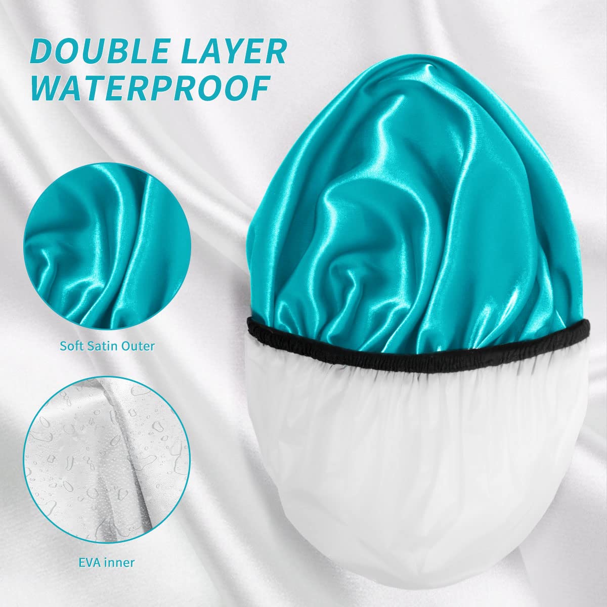 Aquior Shower Cap for Women Reusable, Extra Large Shower Cap for Men,Satin EVA Double Layer Waterproof Hair Cap For Long Hair, 4 Pieces Beauty & Personal Care Aquior