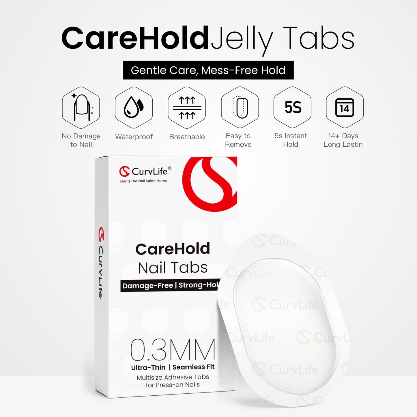 Curvlife CareHold Strong Hold Nail Adhesive Tabs for Valentine Press On Nails - 10 Sheets 240pcs 12 Sizes, 0.3mm Ultra Thin Waterproof Breathable Nail Beauty and Personal Care CurvLife