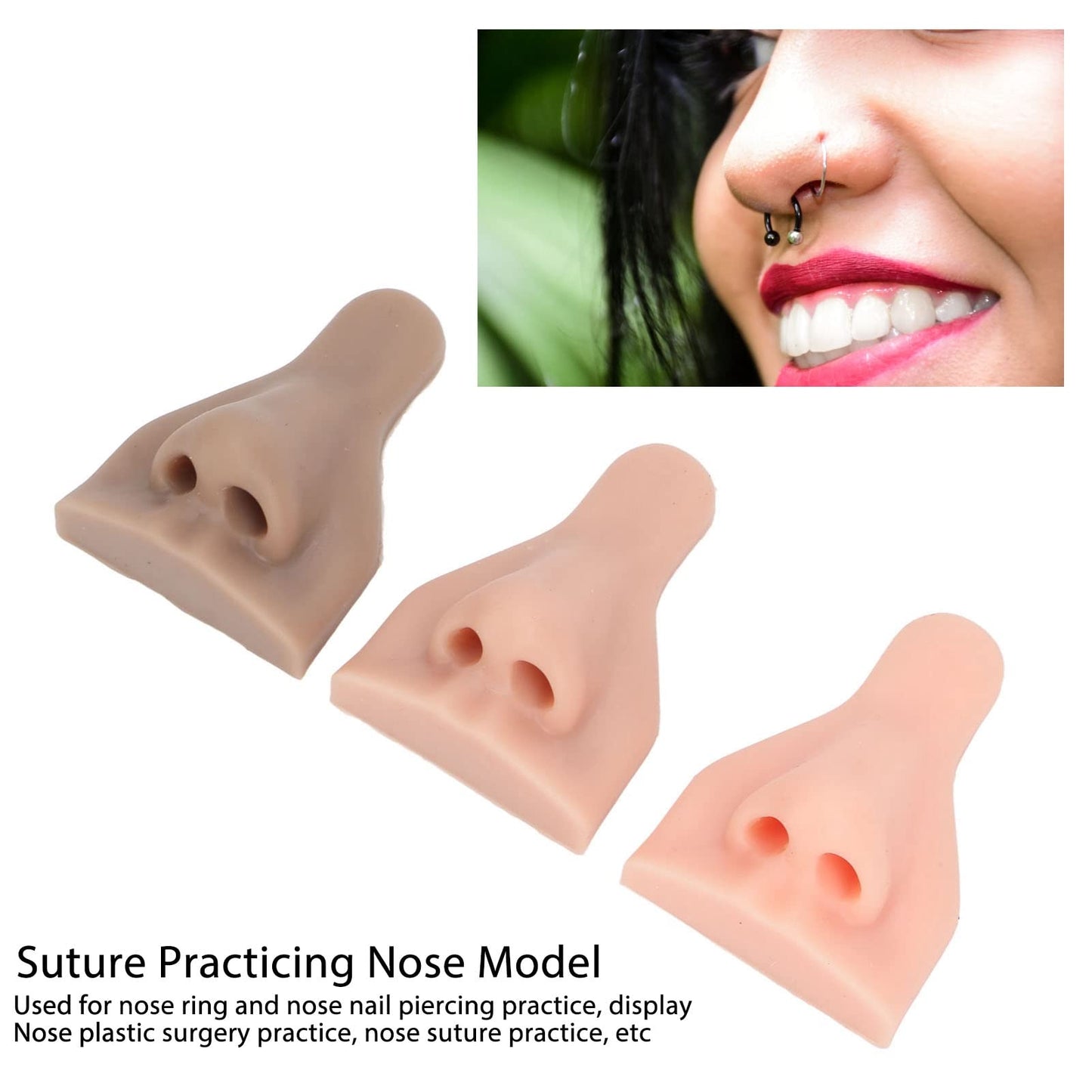 3Pcs Silicone Nose Model, Soft 3D Silicone Flexible Model for Practicing Suture Teaching Instructions Body Part Displays for Jewelry Display Teaching Beauty and Personal Care Agatige