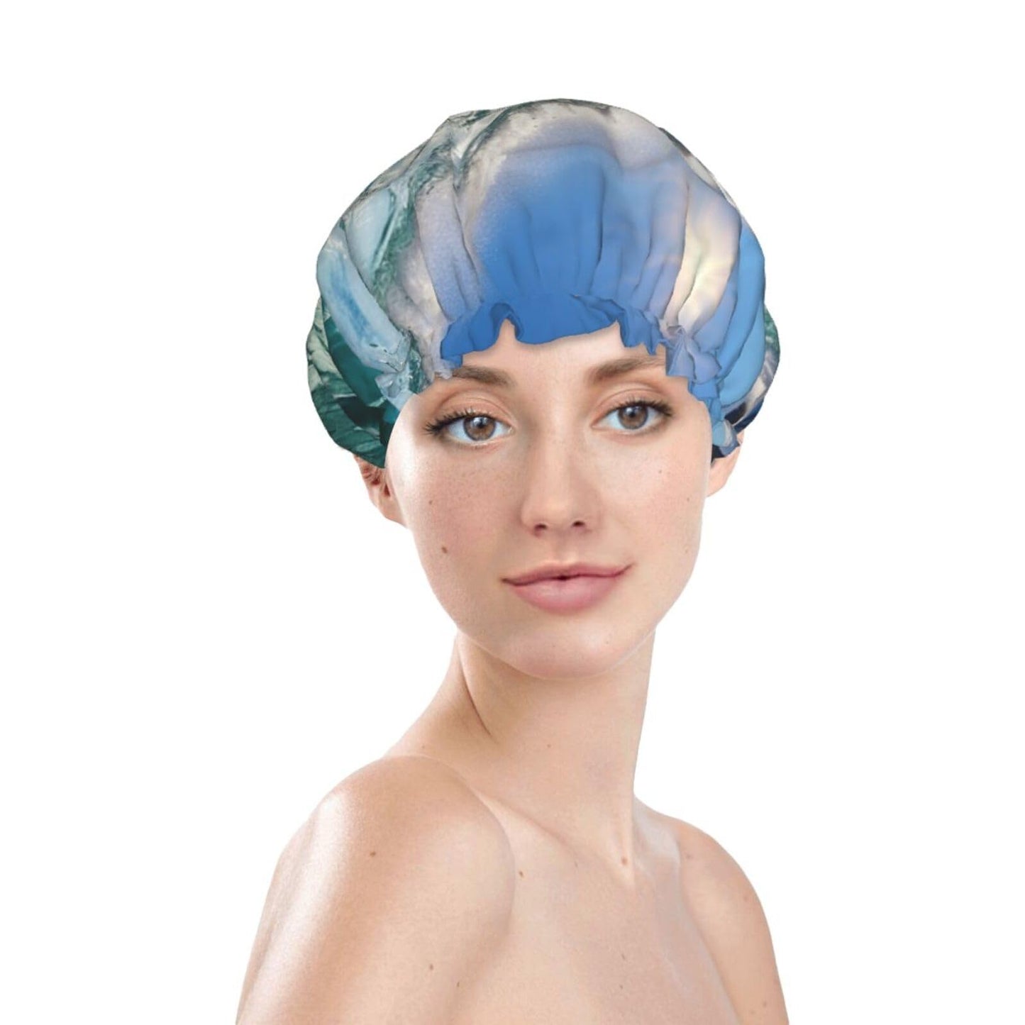 Big Ocean Wave Shower Cap For Women Reusable Double Layers Bathing Bath Cap Hair Caps Waterproof Elastic Band Ladies Spa Salon Shower Hat Hair Caps Beauty and Personal Care GDSHJKLW