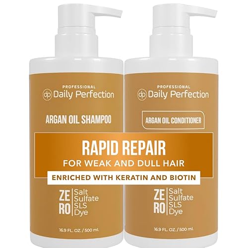 Daily Perfection Argan Oil Shampoo and Conditioner Set - Rapid Repair Deep Hydrationwith Biotin and Keratin for Weak, and Damaged Hair - Salt, Sulfate Beauty & Personal Care Daily Perfection