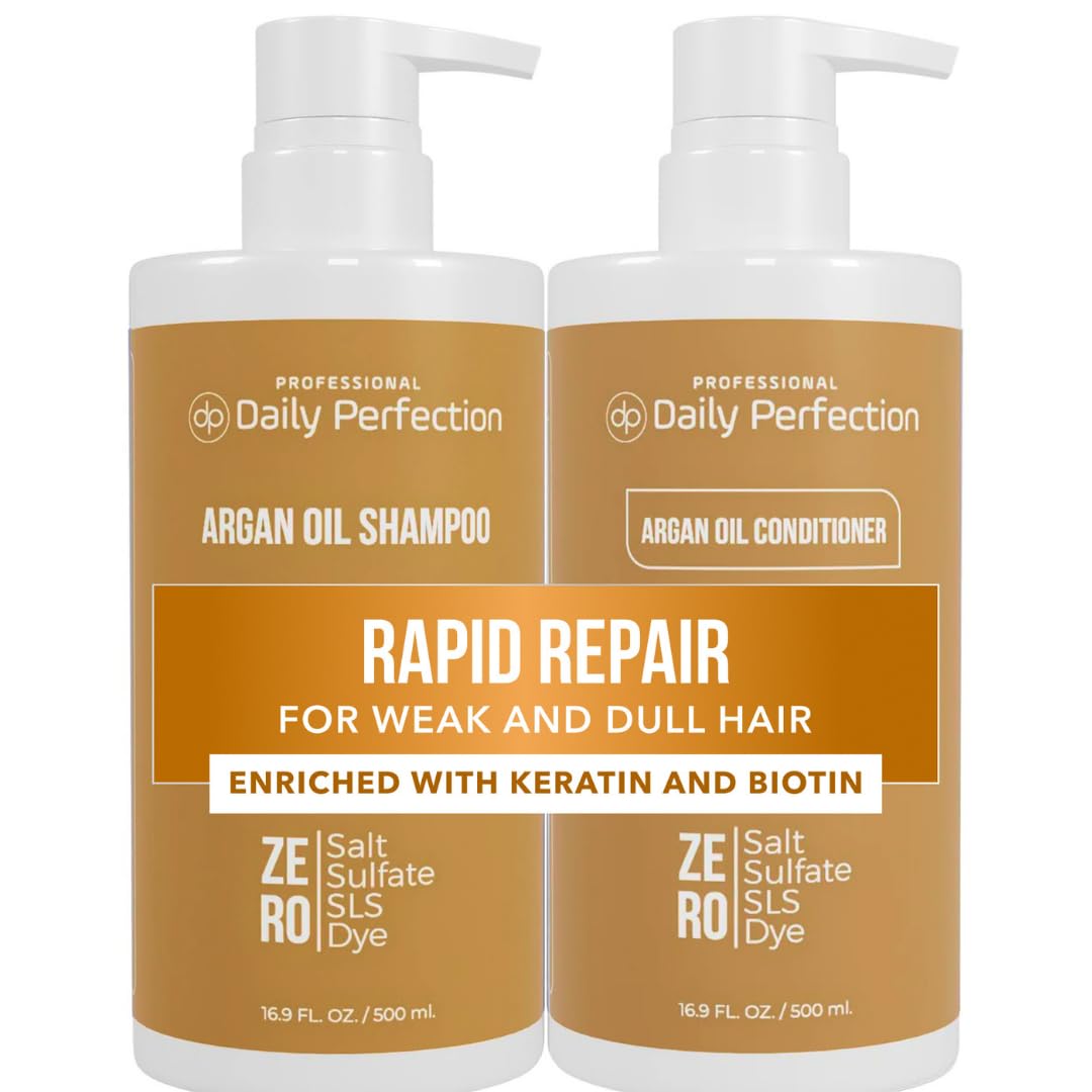 Daily Perfection Argan Oil Shampoo and Conditioner Set - Rapid Repair Deep Hydrationwith Biotin and Keratin for Weak, and Damaged Hair - Salt, Sulfate Beauty & Personal Care Daily Perfection