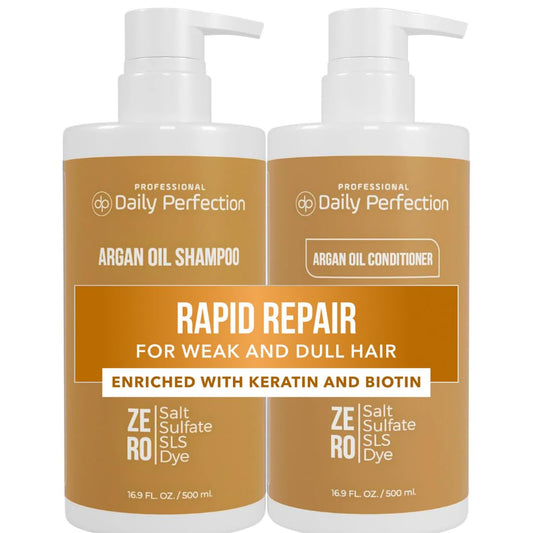 Daily Perfection Argan Oil Shampoo and Conditioner Set - Rapid Repair Deep Hydrationwith Biotin and Keratin for Weak, and Damaged Hair - Salt, Sulfate Beauty & Personal Care Daily Perfection