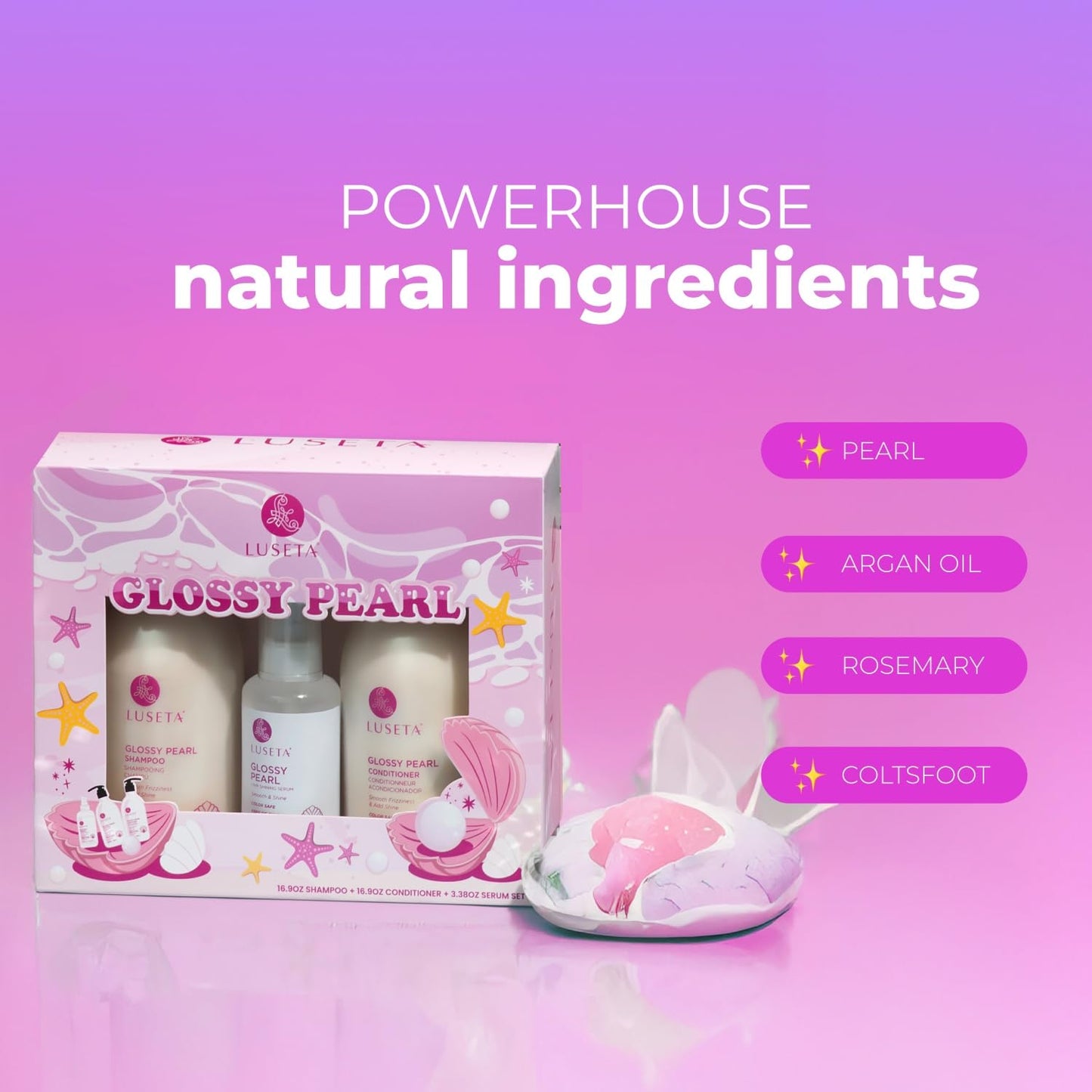 Luseta Glossy Pearl Trio Hair Care Set Smoothing & Moisturizing Shampoo and Conditioner Hydrating Hair Oil Detangle,Nourish Strands Add Shine Beauty & Personal Care L LUSETA