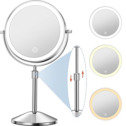 Niuphia Vanity Mirror with Lights 7" Rechargeable 1x/10x Lighted Makeup Mirror Adjustable Height Double Sided Mirror with Lights 360°Rotating Makeup Beauty & Personal Care Niuphia