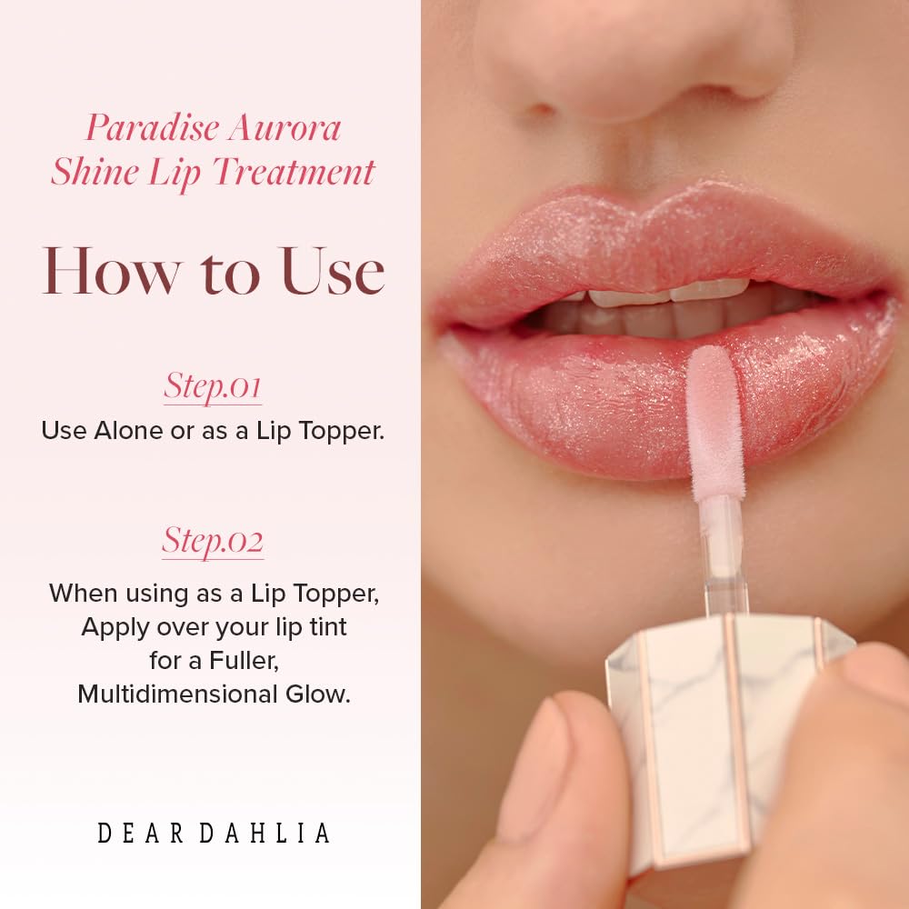 DEARDAHLIA Paradise Aurora Shine Lip Treatment (Morning Dew) - Vegan Hydrating Lip Care with Glass-Like Shine, Lightweight, Non-Sticky, Sensitive Skin Beauty and Personal Care DEARDAHLIA