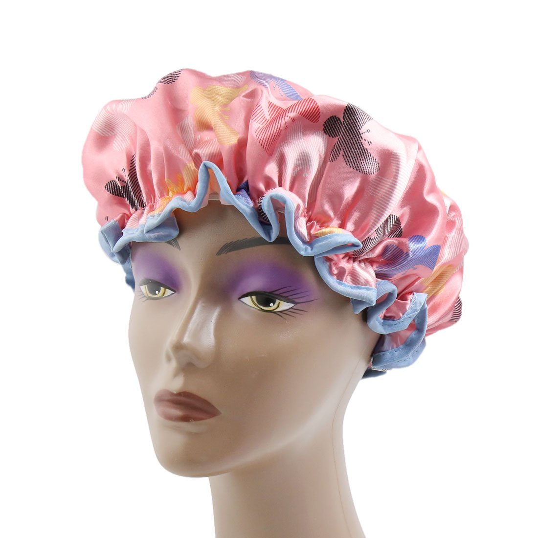 Ruilogod Pink Polyester Dual Layer Waterproof Elastic Shower Bath Salon Hair Cap Hat (id: 96c 009 140 bcd 6d5 Beauty and Personal Care Ruilogod