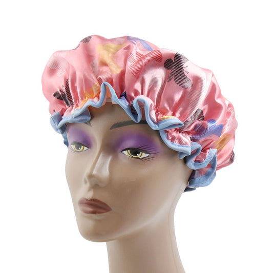 Ruilogod Pink Polyester Dual Layer Waterproof Elastic Shower Bath Salon Hair Cap Hat (id: 96c 009 140 bcd 6d5 Beauty and Personal Care Ruilogod