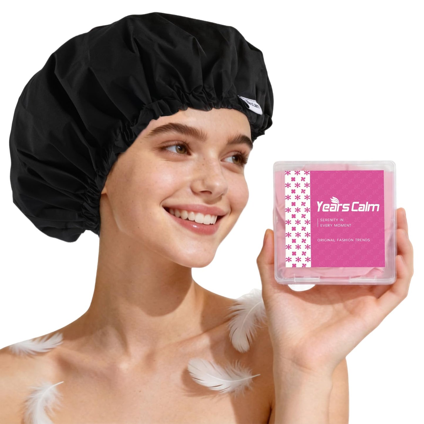 Years Calm Shower Cap for Women Waterproof Reusable - 27g Ultra Lightweight Double-Layer Shower Bonnet, Secure Fit for Long, Curly Hair, Travel & Spa Beauty and Personal Care Years calm