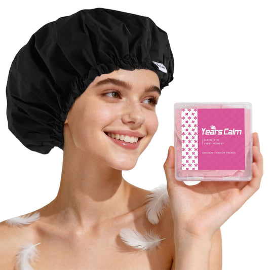 Years Calm Shower Cap for Women Waterproof Reusable - 27g Ultra Lightweight Double-Layer Shower Bonnet, Secure Fit for Long, Curly Hair, Travel & Spa Beauty and Personal Care Years calm