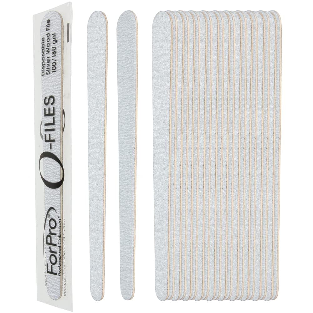 ForPro O-Files Wood Board, 100/180 Grit, Silver, Double-Sided Manicure & Pedicure Nail Files, 6” L x .75“ W, 100-Count Beauty & Personal Care ForPro Professional Collection