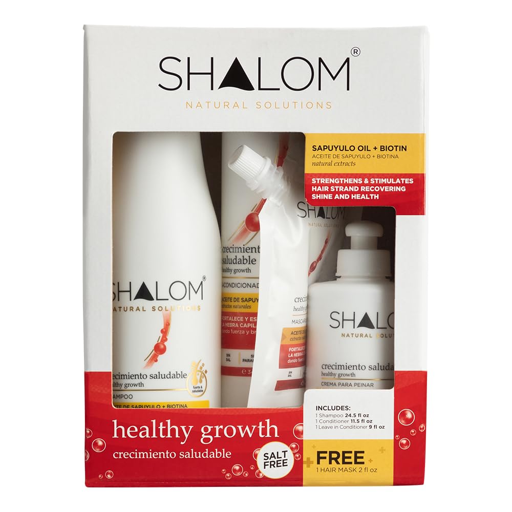 SHALOM Healthy Growth Complete Kit, with Sapuyulo Oil & Biotin, Shampoo 24.5 fl oz, Conditioner 11.5 fl oz, Hair Mask 2 fl oz, Leave in Conditioner 9 Beauty & Personal Care SHALOM