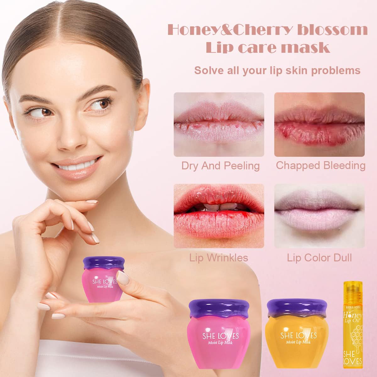 2PCS Lip Mask Overnight, Honey&Sakura Day and Night Repair Sleeping Lip Balm, Fade Lip Lines Bee Balm, Hydrating &Prevention Dry and Crack Lip Scrubs Beauty & Personal Care SHE LOVES