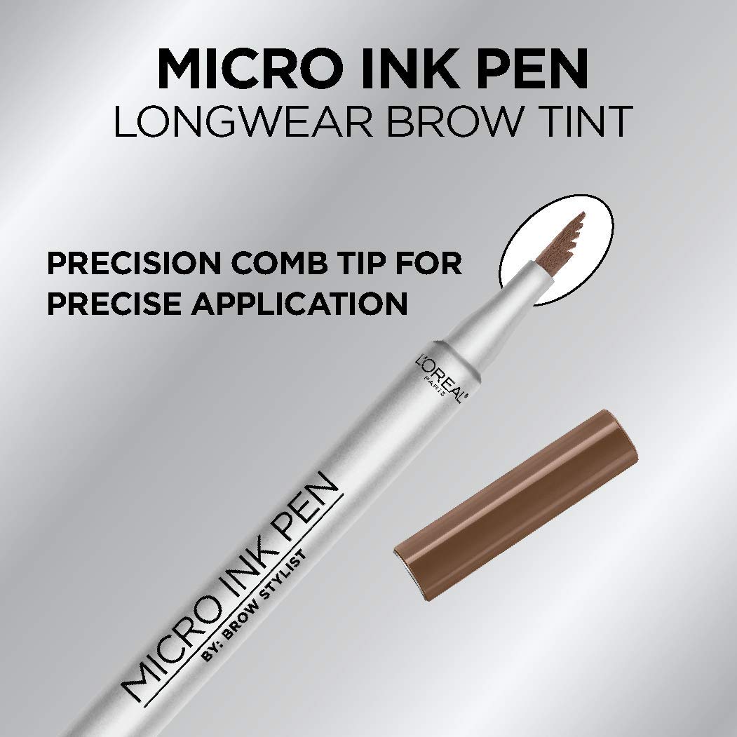 L'Oreal Paris Micro Ink Pen by Brow Stylist, Longwear Brow Tint, Hair-Like Effect, Up to 48HR Wear, Precision Comb Tip, Light Brunette, 0.033 fl; oz. Beauty & Personal Care L'Oreal Paris