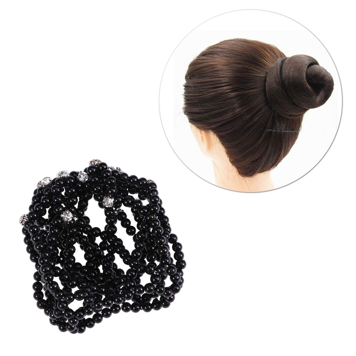 Beaupretty Pearl Hair Snood Elastic Crochet Hair Net with Pearl Decor Bun Cover for Ballet Dance Gymnastics Performance Party Handmade Accessory for
