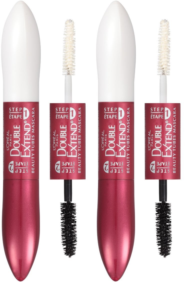 L'Oreal Paris Makeup Double Extend Tubing Mascara, Lengthening 2 Step Mascara, Smudgeproof, Blackest Black, Pack of 2 Beauty & Personal Care L'Oreal Paris