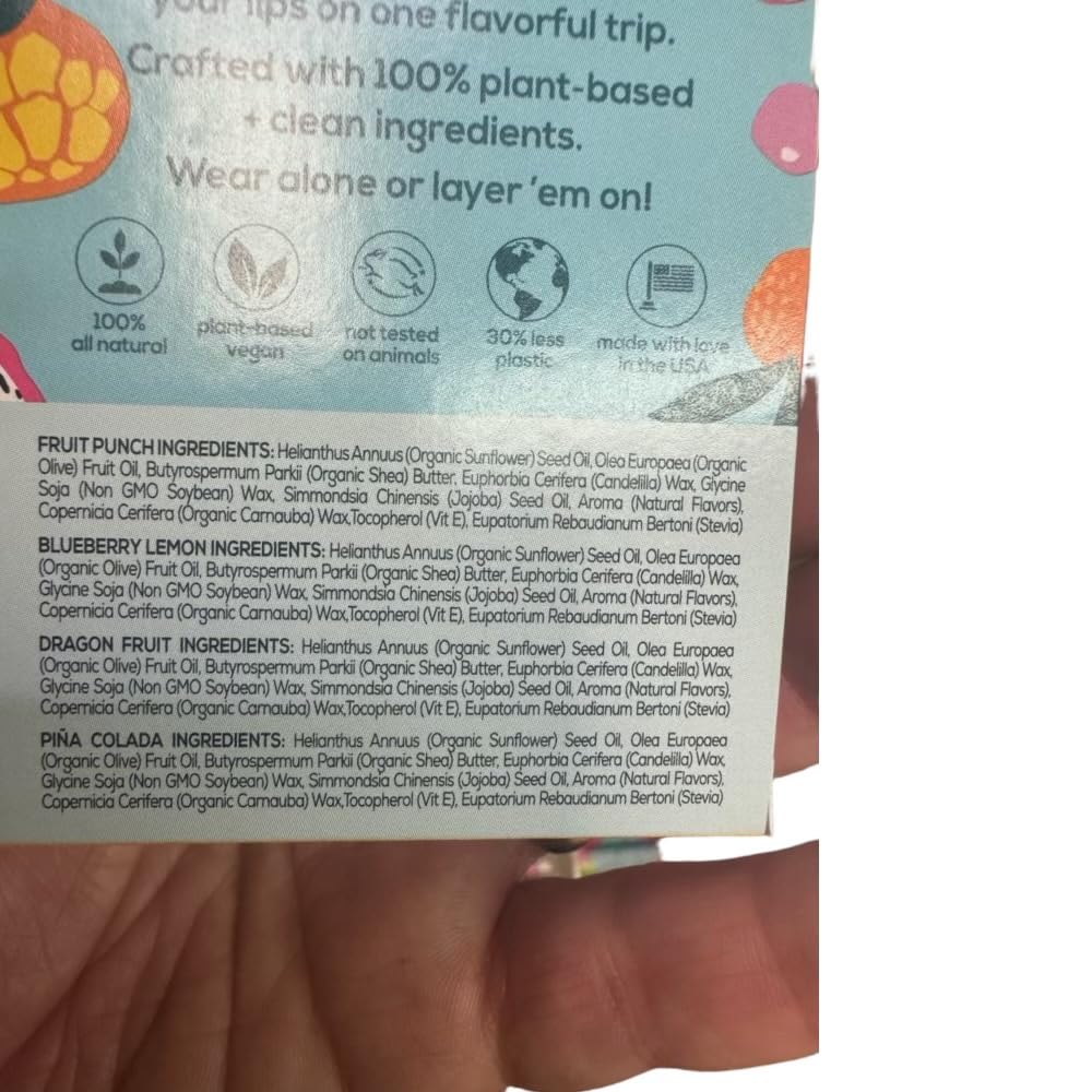 Crazy Rumors Fruit Mix Lip Balm 4-Pack Mix 100% Natural, Vegan, Plant-Based, Made in USA Beauty & Personal Care Crazy Rumors