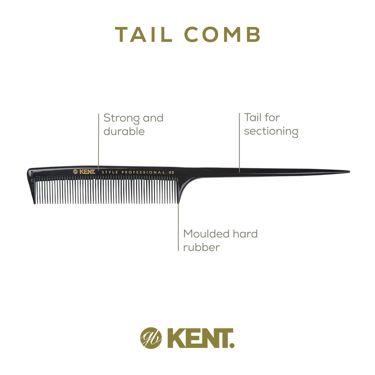 Kent SPC82 Fine Tooth Salon-Style Dressing Comb - Professional Barber Haircut Comb for Styling and Teasing - Quality Barber Supplies - Saw-cut