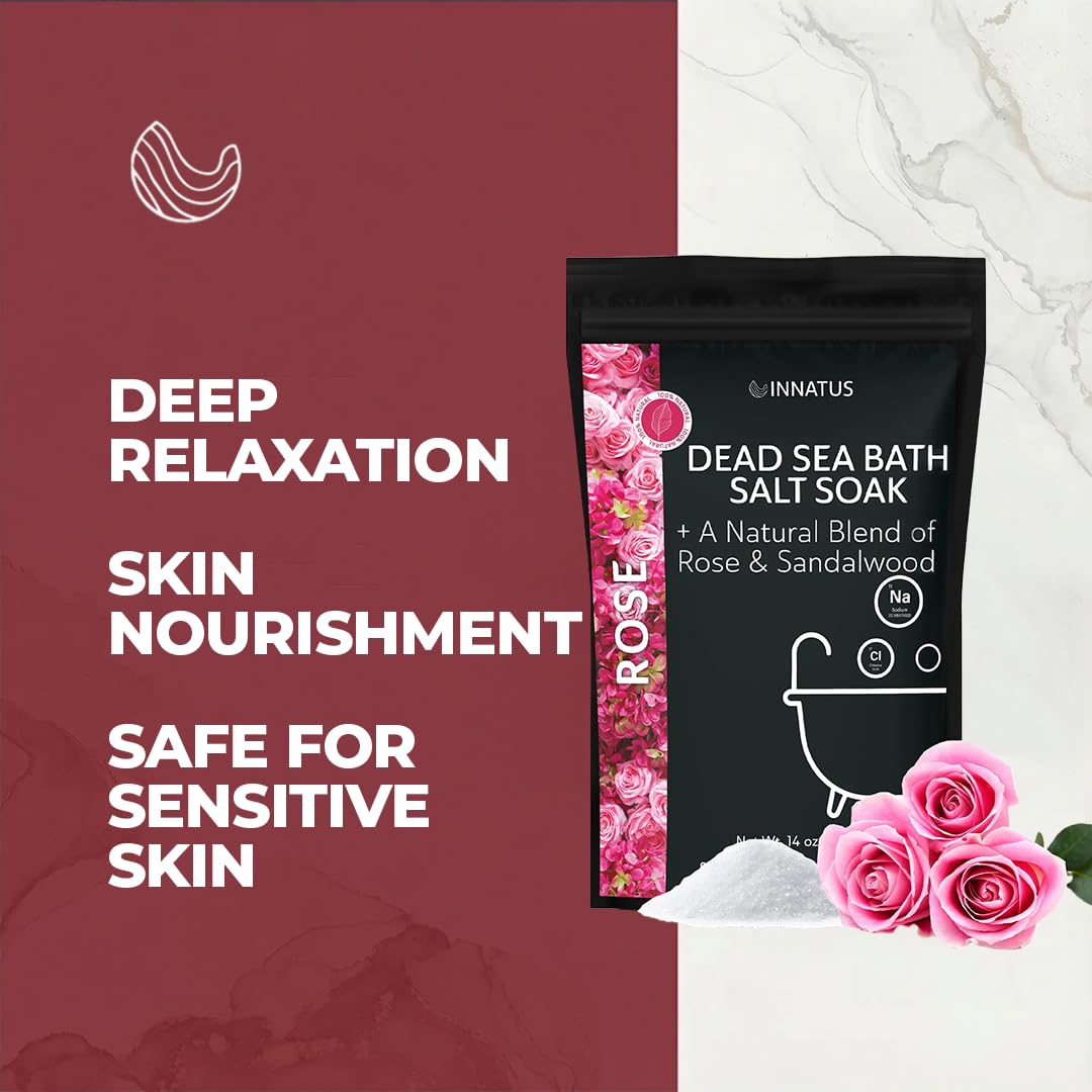 Dead Sea Soothing Bath Salt Soak with 21 Minerals - Relaxing, Detoxifying, and Nourishing for Skin - 14oz, Infused with Essential Oils - Rejuvenate Beauty and Personal Care INNATUS