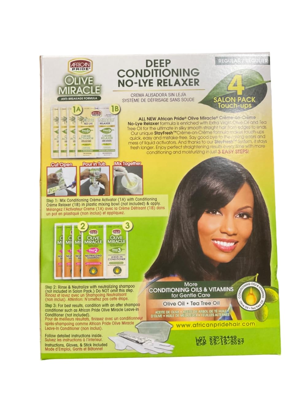 African Pride Olive Miracle Deep Conditioning No-Lye Relaxer - Regular Kit 4-Count