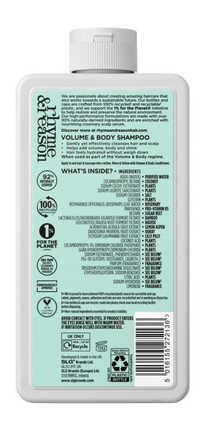 Rhyme & Reason 12 fl oz VOLUME & BODY Shampoo and Conditoner Set For Fine, Flat Hair Beauty & Personal Care Rhyme & Reason