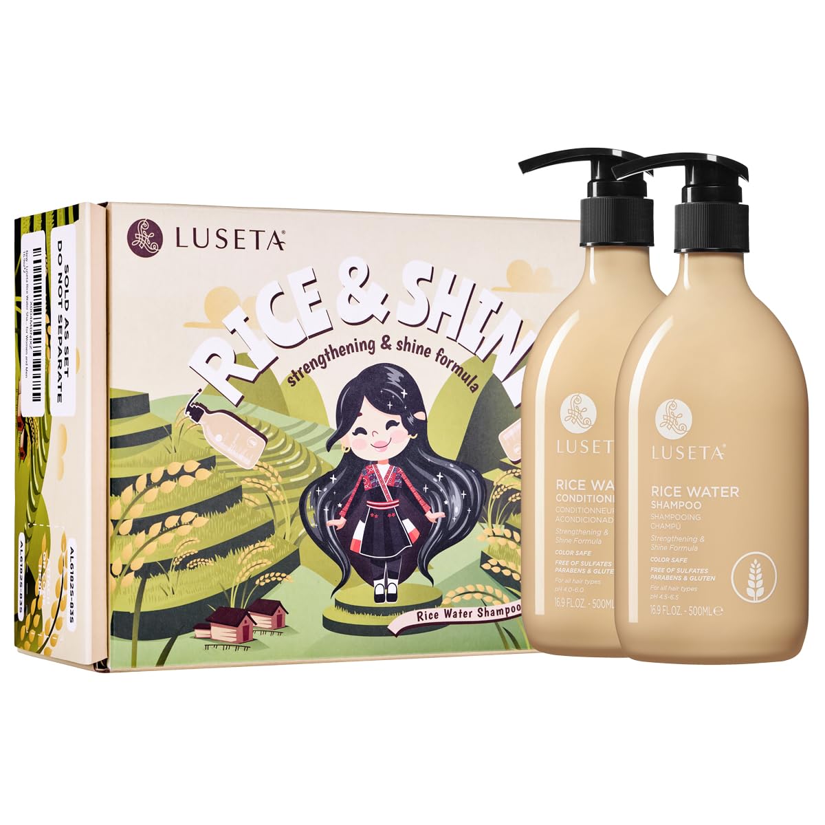 LUSETA Rice Water Shampoo and Conditioner Set for Hair Volume, Strengthening, Nourishing for Hair, Hydrating & Frizz Control, Revitalizes Shine Beauty & Personal Care L LUSETA