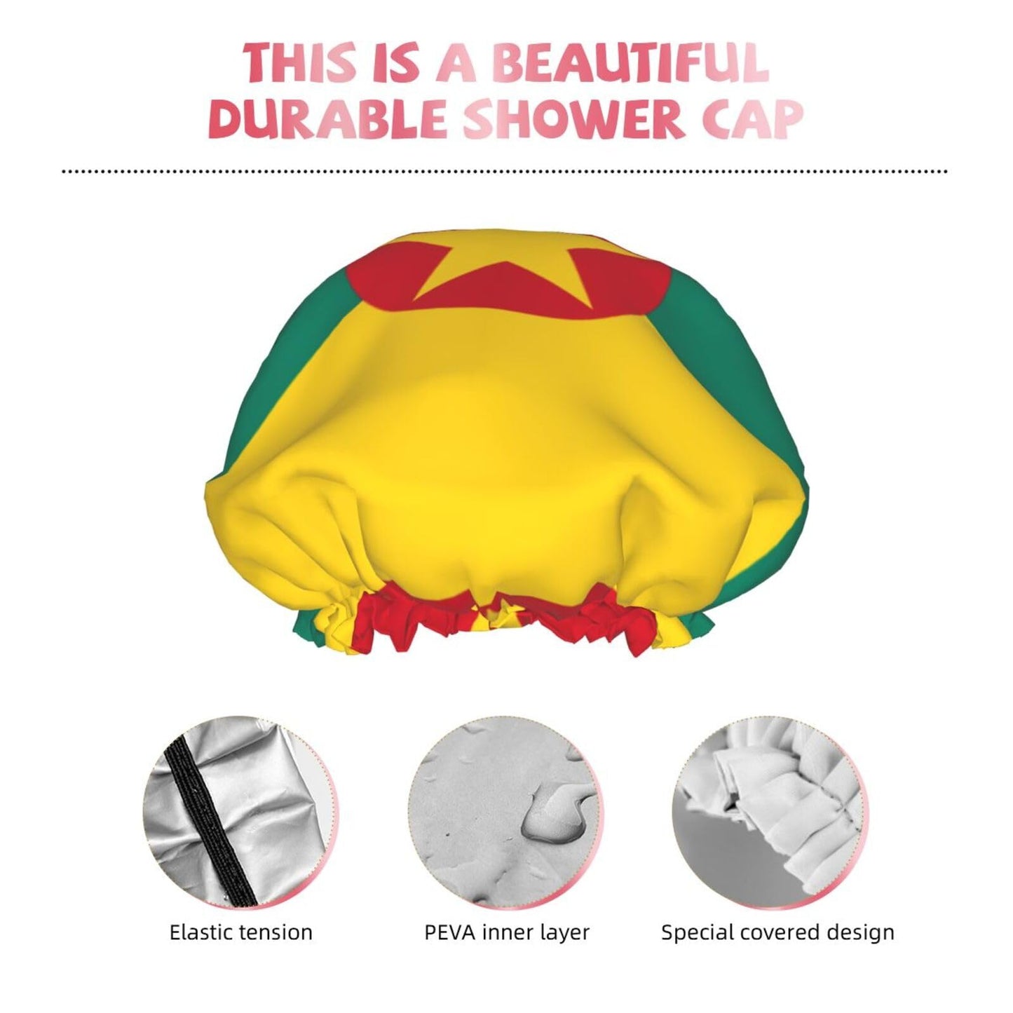 Grenada Flag Prints Shower Cap Double Layer Lined Waterproof Bathing Shower Hat Beauty and Personal Care Hayyett