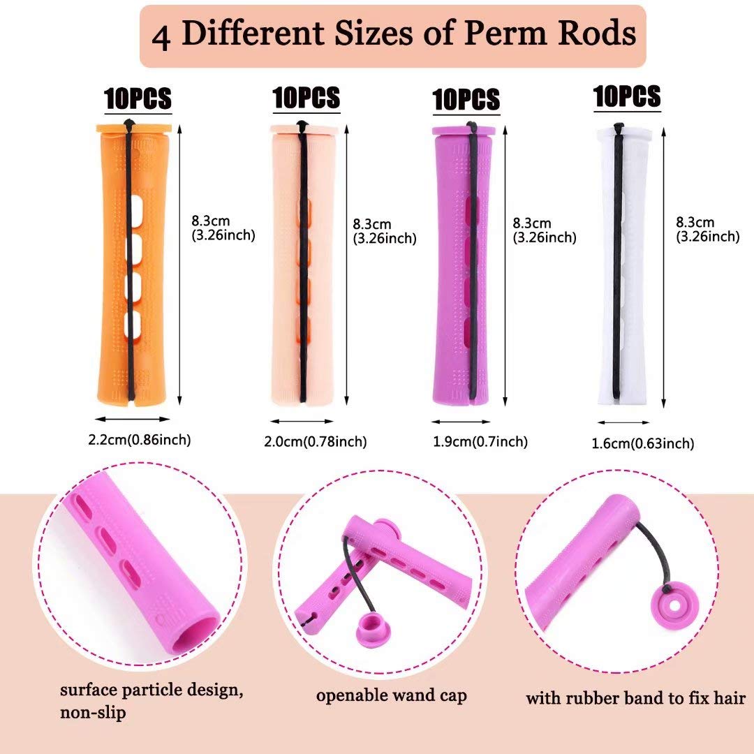 40pcs Perm Rods Set for Natural Hair 4 Sizes Cold Wave Rods Hair Rollers for Women Curling Rods for Long Medium Small Hair Curler Styling DIY Beauty & Personal Care Alimiriam