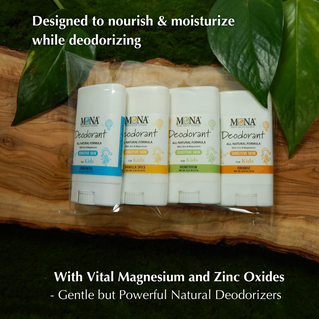 MONA Brands TRAVEL SIZE Deodorant for Kids - 100% Natural Kids Deodorants For Girls, Boys, Pre-Teens & Teens - Hypoallergenic (4-PK Travel Size Combo Beauty and Personal Care MONA