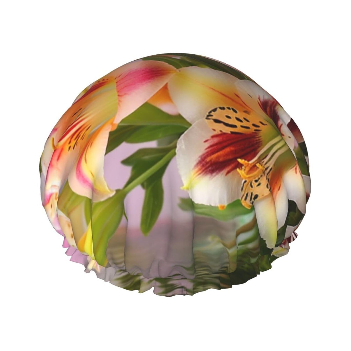 Alstroemeria Shower Cap For Women Reusable Double Layers Bathing Bath Cap Hair Caps Waterproof Elastic Band Ladies Spa Salon Shower Hat Hair Caps Beauty and Personal Care GDSHJKLW