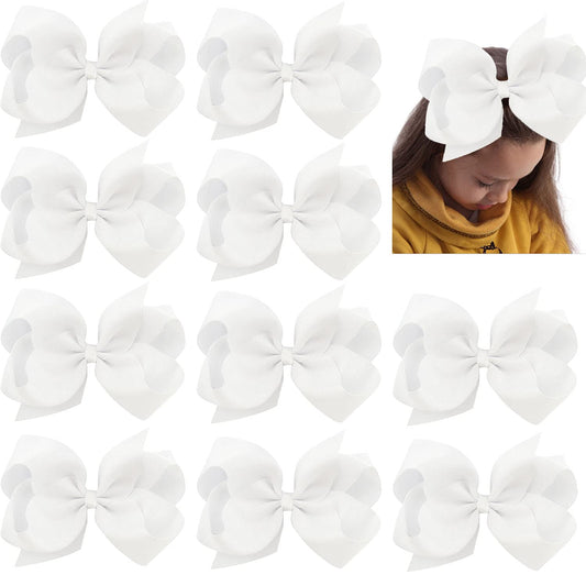 10 PCS Large 8" White Hair Bow Clips Grosgrain Ribbon Solid Color Hair Bow With Alligator Clips Hair Accessories for Teen Toddler Little Girls Beauty & Personal Care Jeffan
