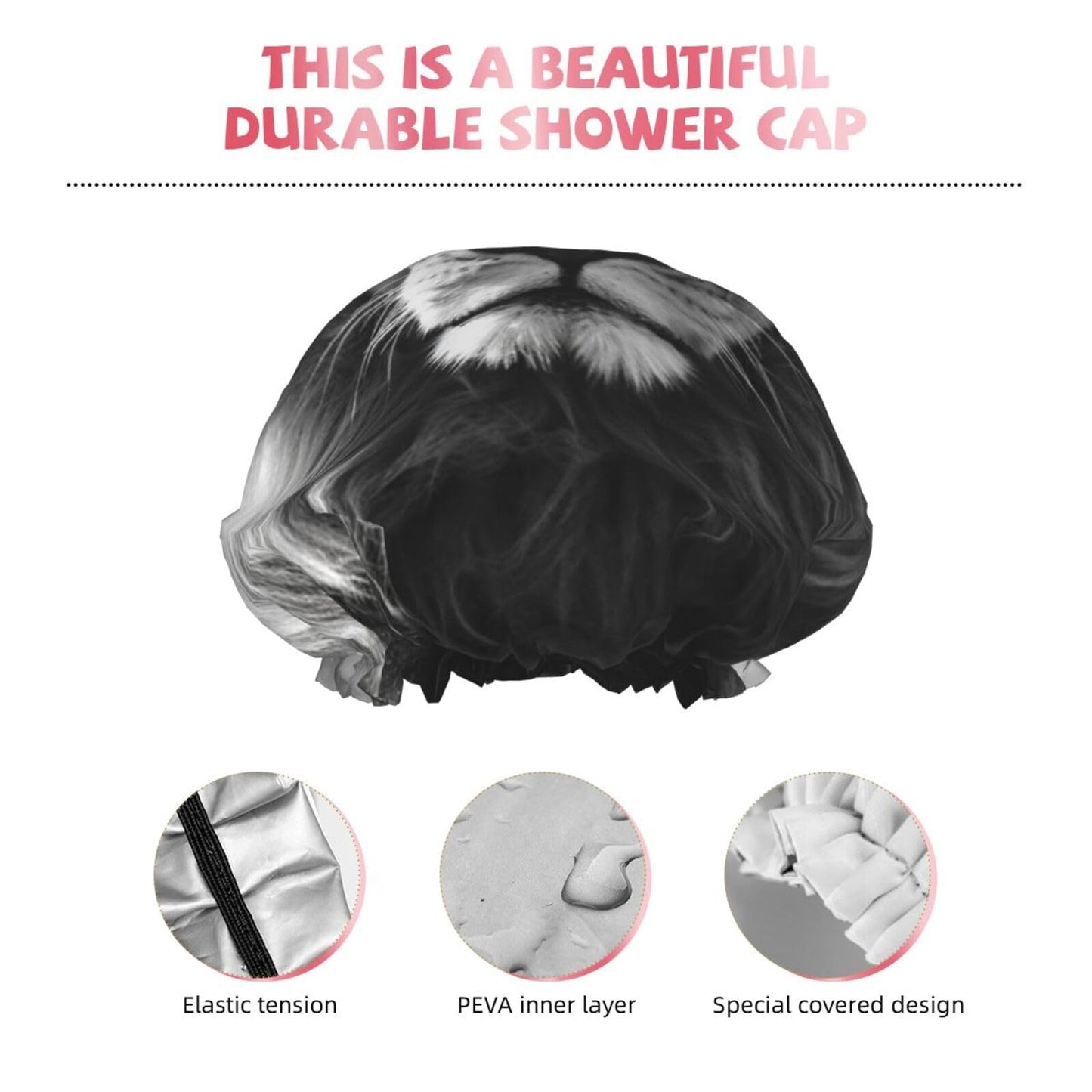 African Lion Black And White Shower Cap For Women Reusable Double Layers Bathing Bath Cap Hair Caps Waterproof Elastic Band Ladies Spa Salon Shower Beauty and Personal Care GDSHJKLW