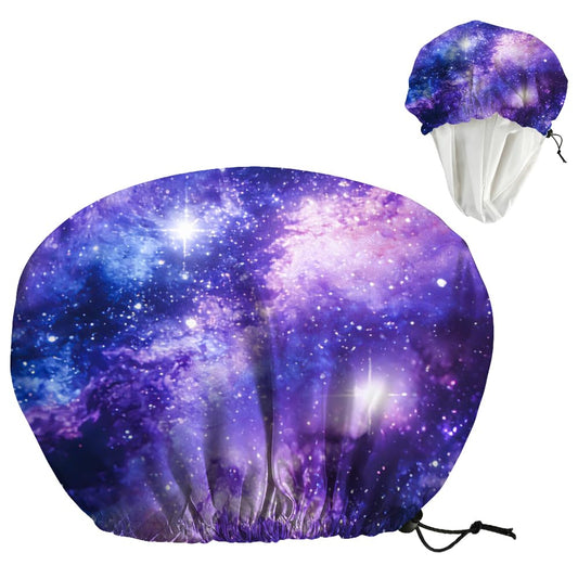 DELORIGIN Starry Sky Reusable Shower Cap Milky Way Double Layer Waterproof Shower Caps Large Elastic Hair Cover Adjustable Hair - Drying Caps Beauty and Personal Care DELORIGIN
