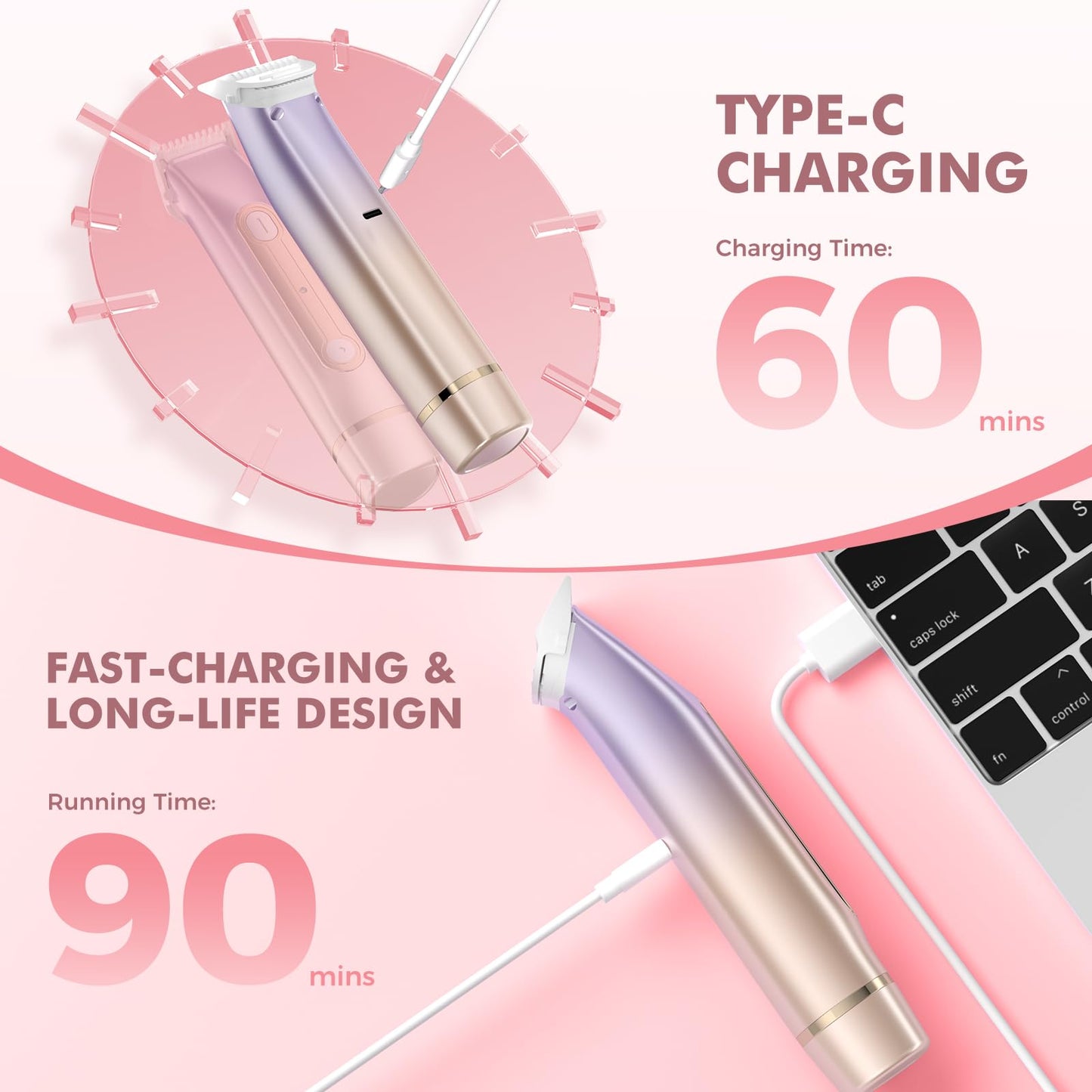 Bikini Trimmer for Women, 2-in-1 Electric Razor for Pubic Hair & Body - Painless Wet/Dry Shaver with IPX7 Waterproof, Rechargeable Cordless Groomer Beauty and Personal Care PVBKZ