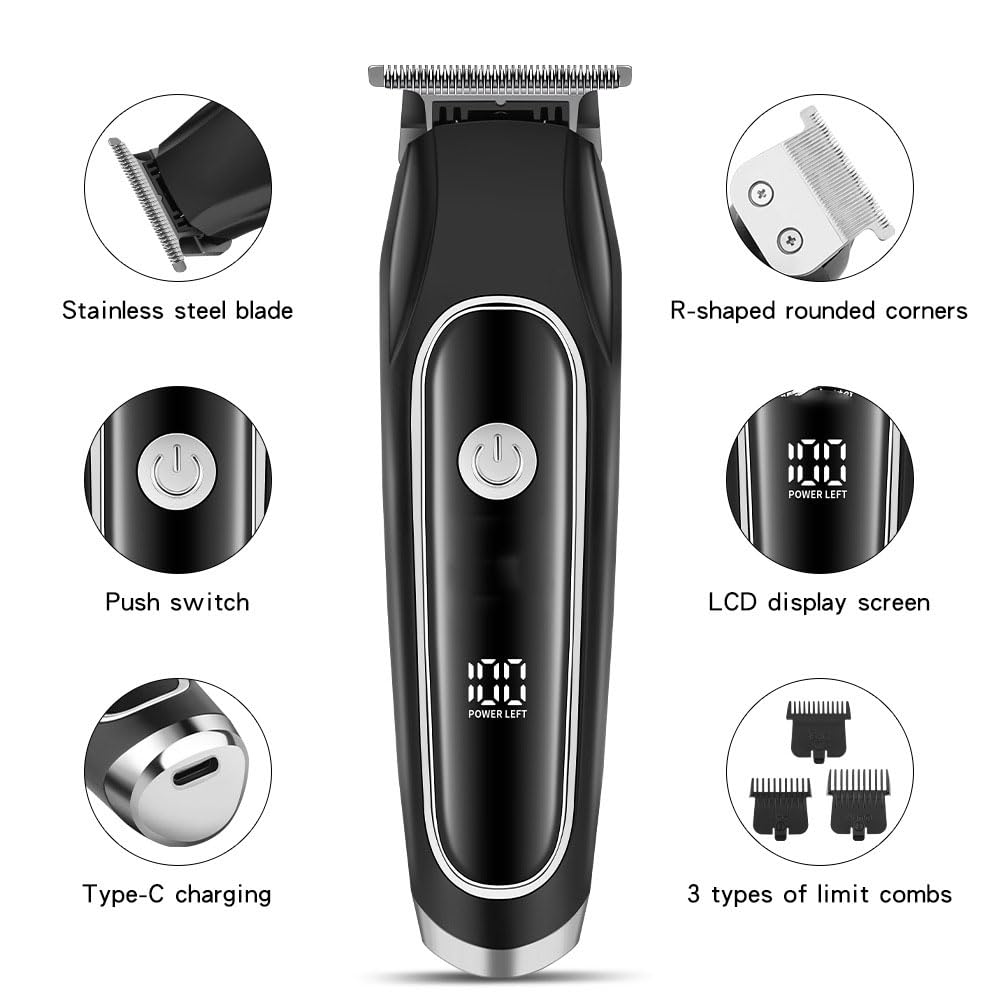 GLESVOWIO Multifunctional Beards Trimmer Haircut Grooming Kit with LED Display Powerful Motor Professional Hair Clippers for Men Electric Cordless Beauty and Personal Care GLESVOWIO