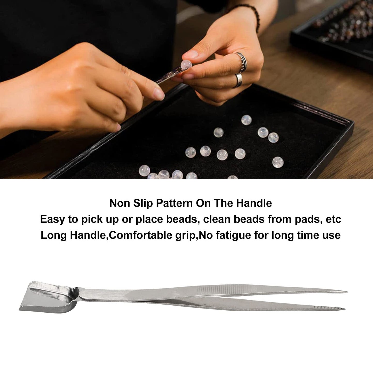Pwshymi Jewelry Shovel End Tweezer,Bead Scoop Pickup Tool Jewelry Tweezers Long Handle Portable Handy Scoop Tweezer Prevent Slip for Stones Scoop Away Beauty and Personal Care Pwshymi