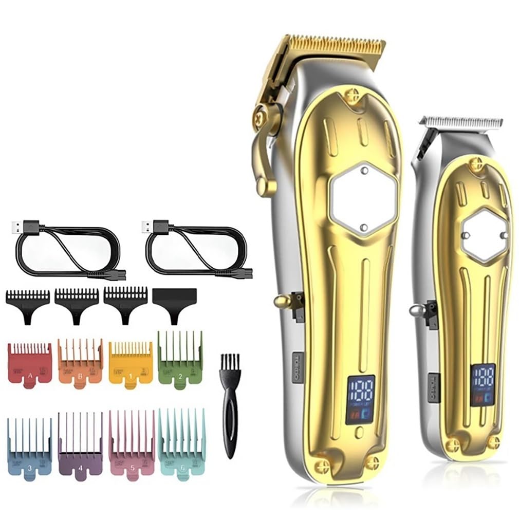 GLESVOWIO Mens Hair Clippers 2PCS All Metal Professional Clipper Combo Kit Electric Trimmer Men Beard Cutting Machine Barber Haircut Rechargeable Beauty and Personal Care GLESVOWIO