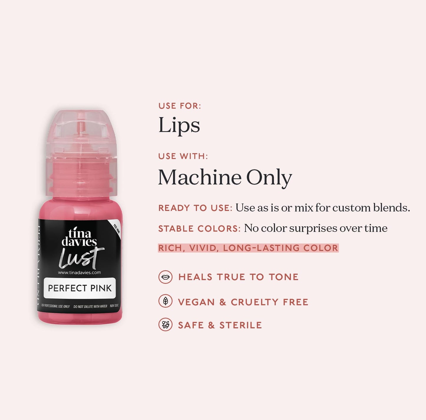 Tina Davies Professional Envy & Lust Lip Pigments - Permanent Lip Makeup - Colors Heal True to Tone - High Retention - Lust Perfect Pink, 1/2oz/15ml Beauty & Personal Care Tina Davies