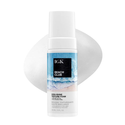IGK Beach Club High-Shine Texture Foam - Salt-Free Hair Mousse for Beach Waves - Air-Dry Styling Foam for Wavy, Curly & Straight Hair - Anti-Frizz Beauty & Personal Care IGK