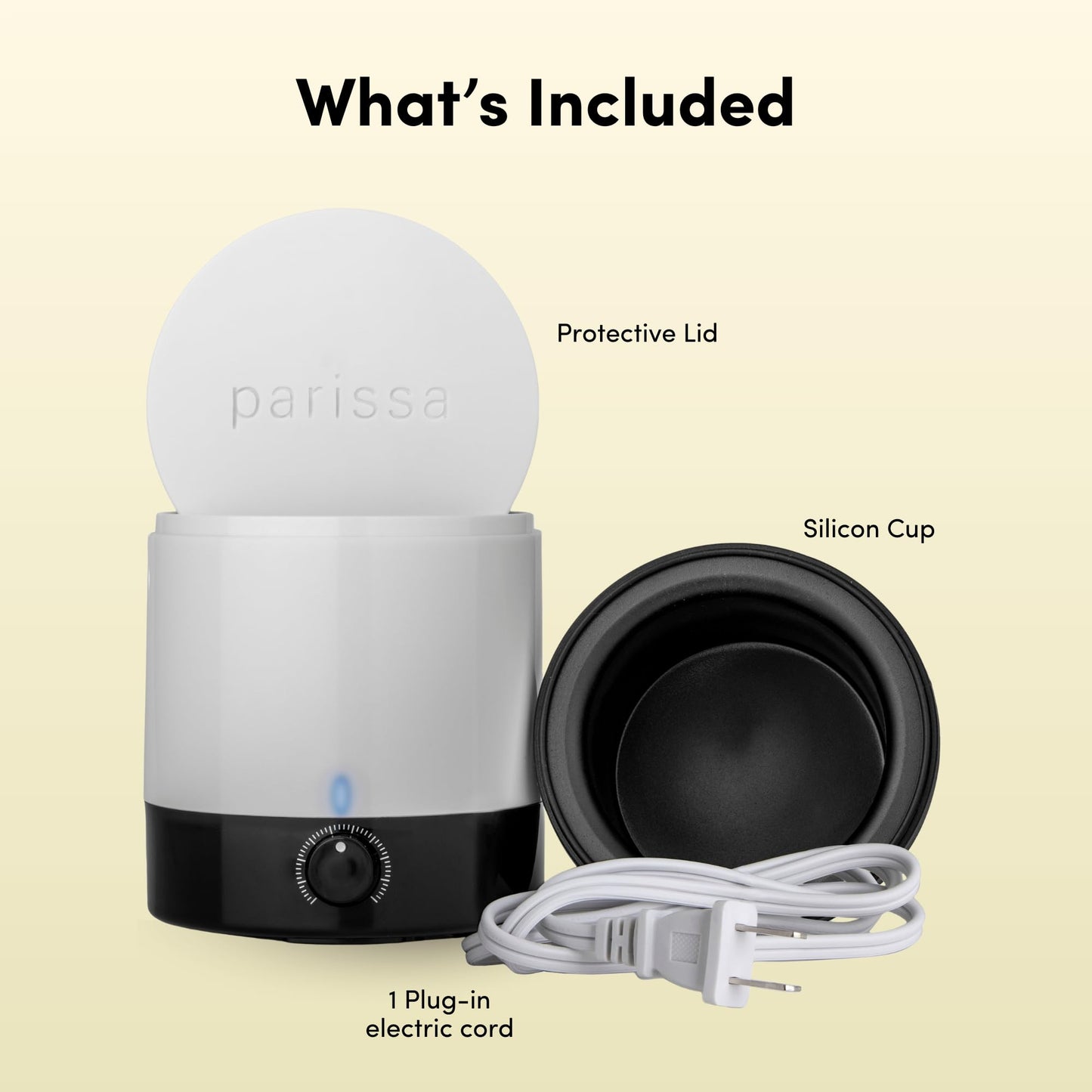 Parissa Mini Electric Hair Removal Wax Warmer for At-Home Waxing with Silicone Cup for All Hair Removal Waxes, Face, Bikini, Leg, and Body, Simple Beauty and Personal Care Parissa