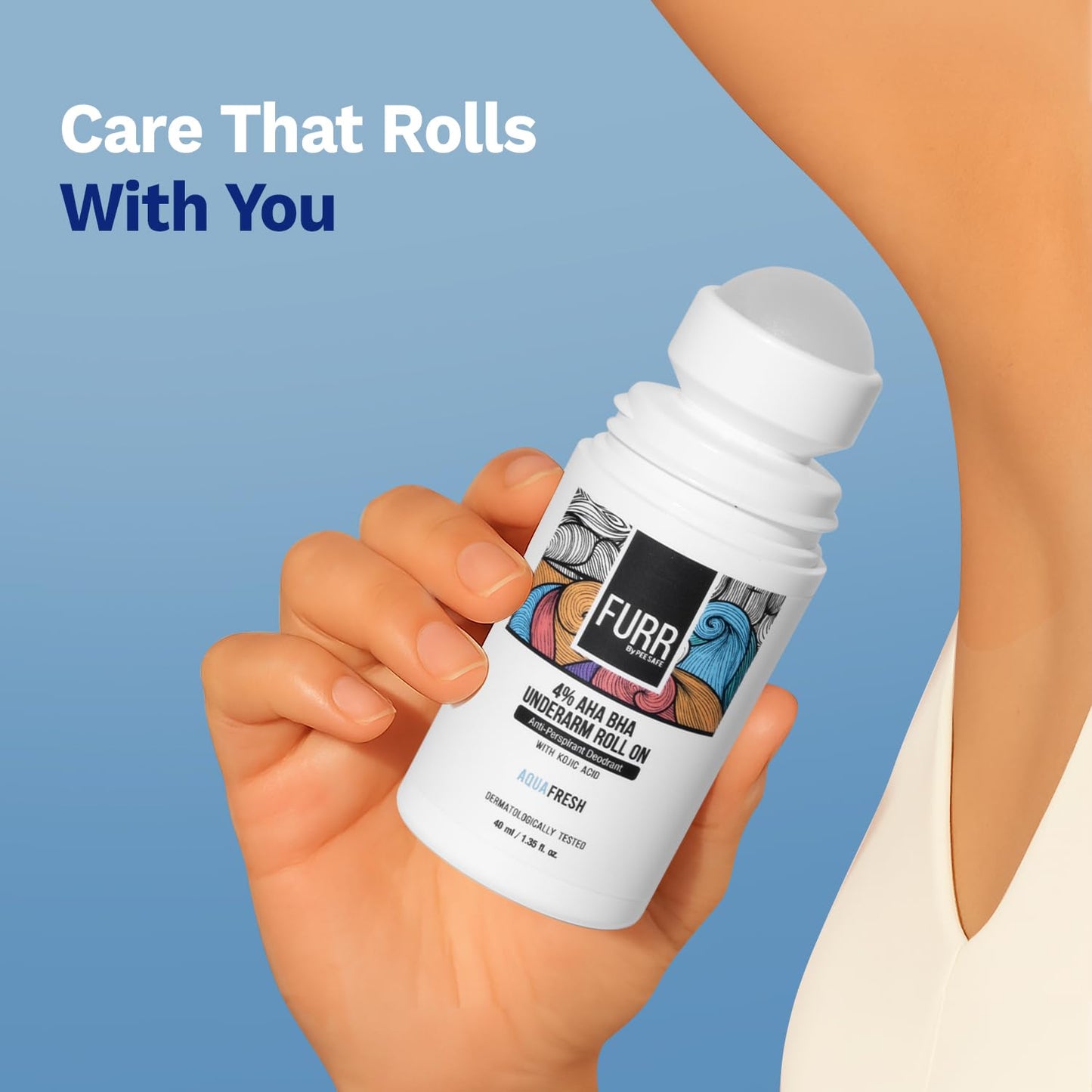 FURR 4% AHA BHA Underarm Roll On - 40ml - Aqua Fresh Fragrance - Dermatologically Tested - Antiperspirant Beauty and Personal Care FURR By Pee Safe