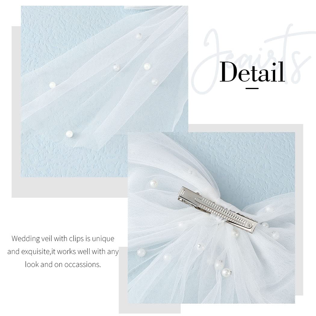 JEAIRTS Bridal Hair Bow Veil Pearl Wedding Hair Piece White Tulle Bow with Clip Bachelorette Party Hair Accessories for Women Beauty & Personal Care JEAIRTS