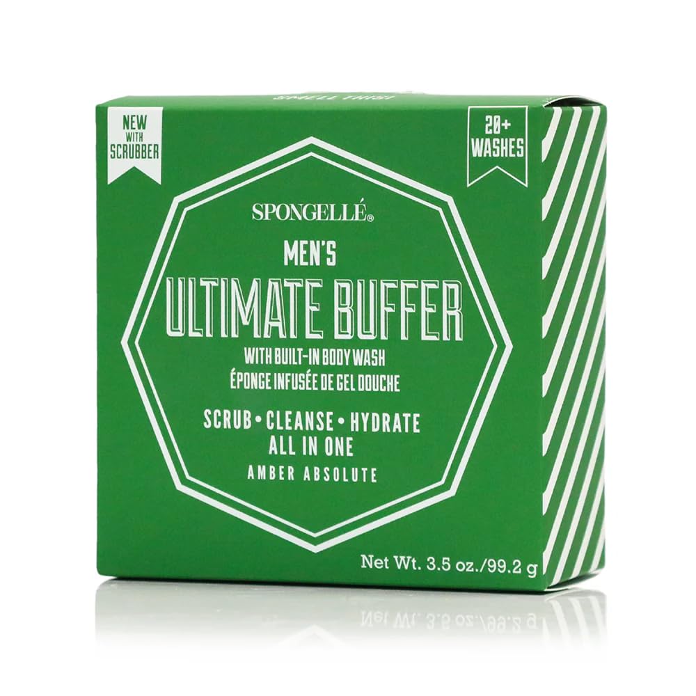 SPONGELLÉ Men's Ultimate Buffer, Amber Absolute - 20+ Washes - Body Wash Infused Exfoliating Body Scrubber - Loofah Sponge For Men - Gift for Father's Beauty and Personal Care SPONGELLÉ