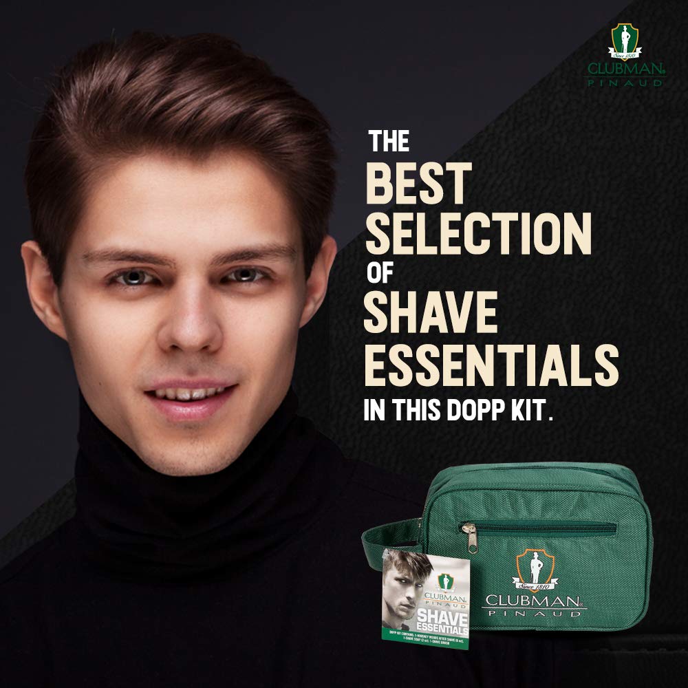 Clubman Pinaud Shave Essentials Set - Men's Grooming Whiskey Woods Shaving Soap and After Shave Lotion, with Brush and Dopp Kit Beauty and Personal Care Clubman