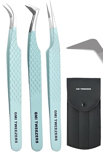 Fiber Tip Lash Tweezers- Pack of 3 Eyelash Extension Tweezers Professional- Lash Tweezers. (Apple Green) Beauty & Personal Care GMI TWEEZERS