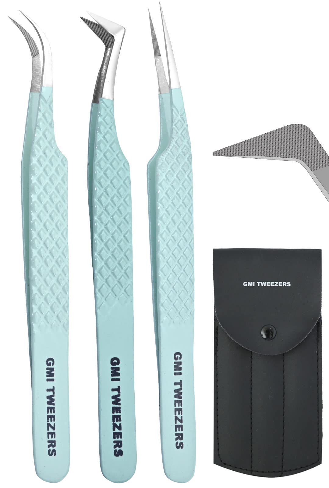 Fiber Tip Lash Tweezers- Pack of 3 Eyelash Extension Tweezers Professional- Lash Tweezers. (Apple Green) Beauty & Personal Care GMI TWEEZERS