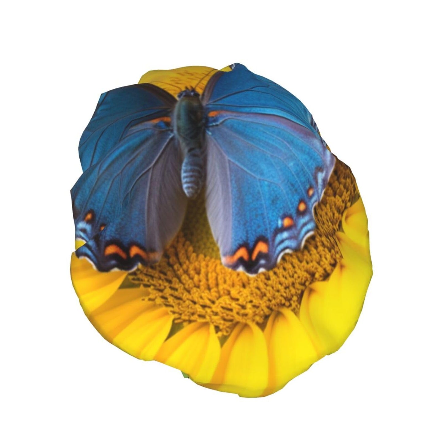 Sunflower Blue Butterfly Shower Cap for Women Men Large Reusable Shower Bonnet Double-Layer Waterproof Bath Caps Elastic Band Hair Hat for All Beauty and Personal Care BWLHJKE